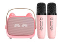 Mini Karaoke Machine Toys Gifts Portable MP3 Player with 2 Wireless Microphone - Pink
