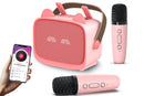 Mini Karaoke Machine Toys Gifts Portable MP3 Player with 2 Wireless Microphone - Pink