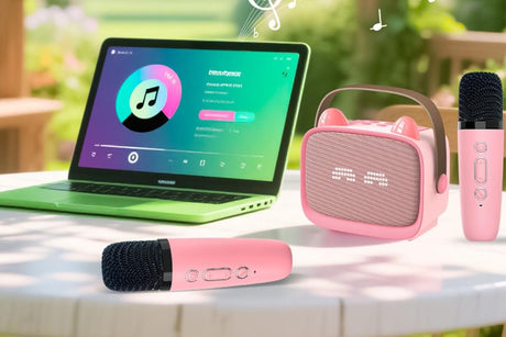 Mini Karaoke Machine Toys Gifts Portable MP3 Player with 2 Wireless Microphone - Pink