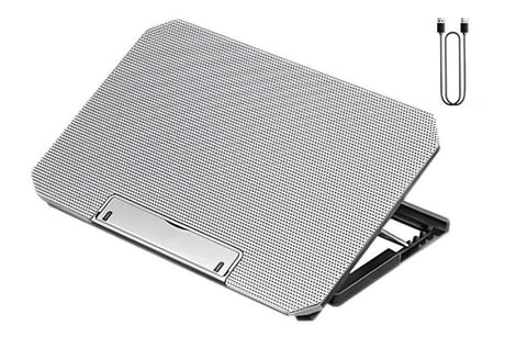 Laptop Cooling Pad Adjustable Height Cooling Stand with Adjustable Height 2 USB Ports Dual Turbine Fans - Silver