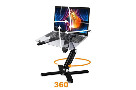 360 Degree Rotating Aluminum Laptop Stand Adjustable Desktop Holder for Notebook - Black