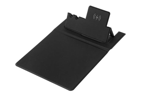 15W Fast Charging Wireless Mouse Pad with Foldable Design, Multi-Function PU Leather Desk Mat for Office & Home