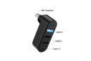 4 Port USB Hub Rotatable 180 Degrees USB Splitter with Type-C for Laptop - Black