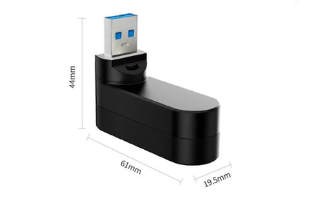 4 Port USB Hub Rotatable 180 Degrees USB Splitter with Type-C for Laptop - Black
