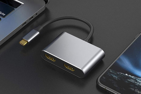 USB C to Dual HDMI Adapter 4K@30Hz Splitter for 2 Monitors Laptop