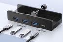 USB Hub 3.0 Aluminum 4-Port USB Adapter with 3 USB-A Data Ports for Monitors Desks - Black
