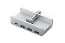 USB Hub 3.0 Aluminum 4-Port USB Adapter with 3 USB-A Data Ports for Monitors Desks - Silver