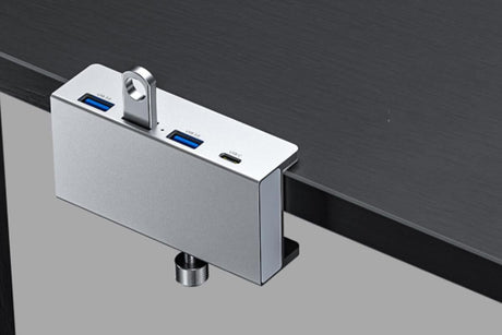 USB Hub 3.0 Aluminum 4-Port USB Adapter with 3 USB-A Data Ports for Monitors Desks - Silver