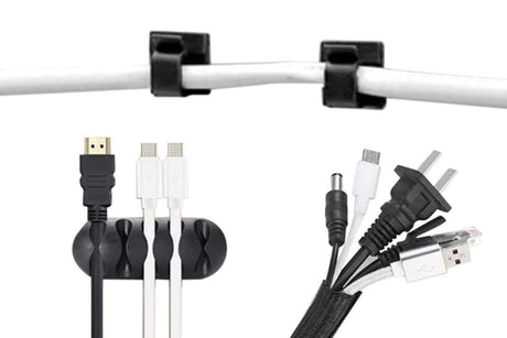 173Pcs Cable Management Organizer Kit Cable Sleeve Split with Self Adhesive Cable Clips Holder