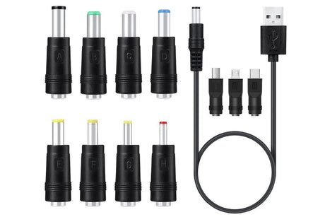 USB to DC 5V Charging Cable Power Cord 5.5x2.1mm with 11 Interchangeable Connectors