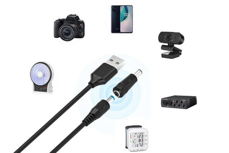 USB to DC 5V Charging Cable Power Cord 5.5x2.1mm with 11 Interchangeable Connectors
