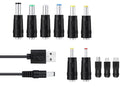 USB to DC 5V Charging Cable Power Cord 5.5x2.1mm with 11 Interchangeable Connectors