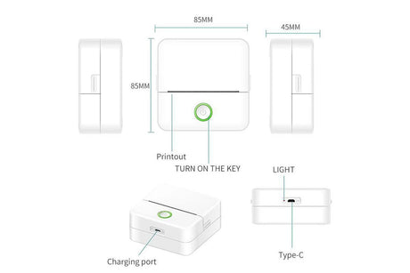 Thermal Mini Printer Mini Pocket Wireless Thermal Printer Bluetooth Photo Inkless Sticker Printer Compatible with iOS&Android - White