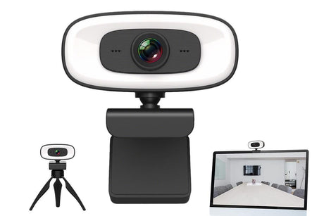 4K Webcam with Ring Light Built in Microphone and Tripod for Video Conferencing