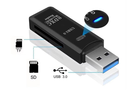 2 In 1 USB 3.0 Card Memory Reader High Speed SD SDHC SDXC Micro Writer Adapter - Black