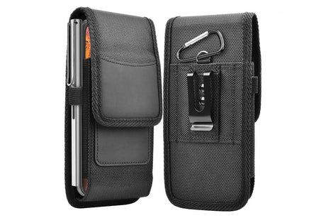 2Pcs Universal Black Oxford Cloth Phone Waist Pouch with Belt Clip and Card Holder Compatible with Most Smartphones - L