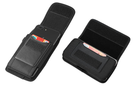 2Pcs Universal Black Oxford Cloth Phone Waist Pouch with Belt Clip and Card Holder Compatible with Most Smartphones - L
