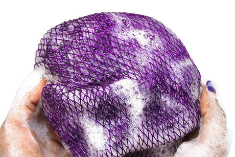 2PCS African Net Sponge Body Scrubber for Exfoliating and Bathing - Purple & Pink