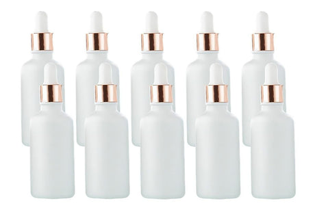 10 Pack Glass Dropper Bottles Rose Gold Caps for Essential Oils - 30ml