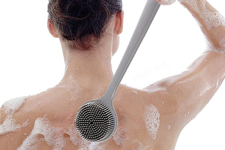 Long Handle Bath Shower Brush Back Scrubber Back Scrubber for Shower Bath Body Brush with Long Handle for Men and Women -Gray