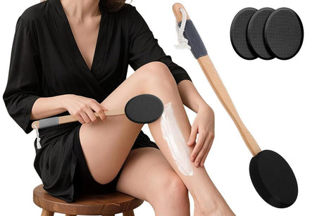 Back and Foot Lotion Applicator with 4 Replacement Pads Sunscreen Applicator Tool - Black