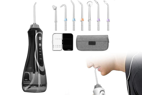 Cordless Electric Water Flosser Dental Oral Irrigator Water Teeth Cleaner Picks for Home Travel with 7 Jet Tips Dental Care -Black