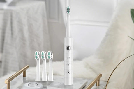 Electric Toothbrush for Adults Powerful Sonic Toothbrush 6 Modes with 4 Replacement Brush Heads - White