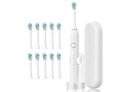 22000 VPM Electric Toothbrush for Adults with 10 Brush Heads and 6 Modes Toothbrush Sets - White