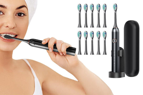 22000 VPM Electric Toothbrush for Adults with 10 Brush Heads and 6 Modes Toothbrush Sets - Black
