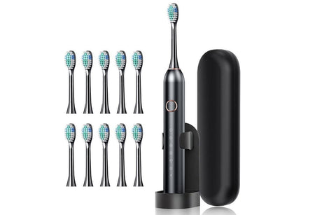 22000 VPM Electric Toothbrush for Adults with 10 Brush Heads and 6 Modes Toothbrush Sets - Black