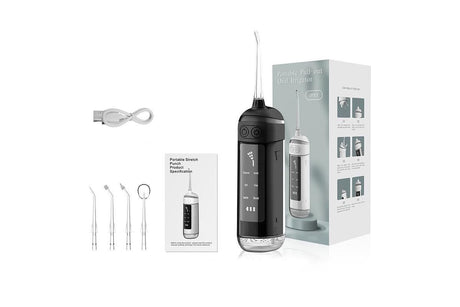Water Dental Flosser Teeth Portable Cordless Oral Irrigator 180ML Rechargeable Travel Irrigation Cleaner IPX7 Waterproof Electric Flossing Machine - Black