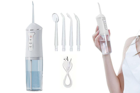 Cordless Portable Electric Water Flosser Teeth Cleaner Floss Irrigator With 4 Jet Tips - White