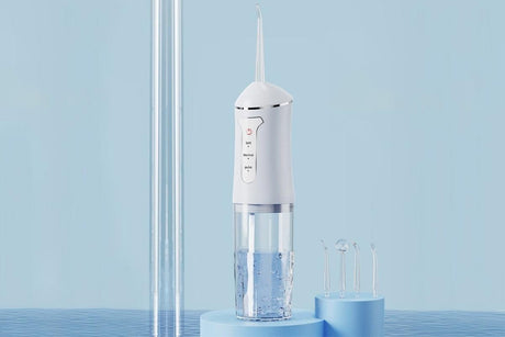 Cordless Portable Electric Water Flosser Teeth Cleaner Floss Irrigator With 4 Jet Tips - White