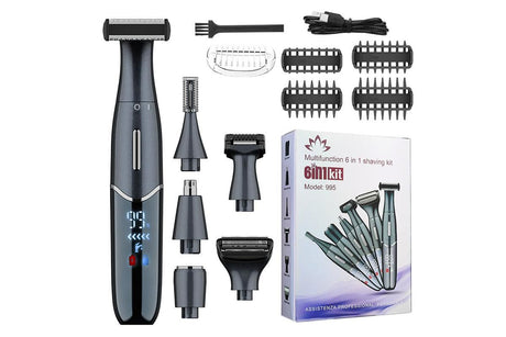 6-in-1 Women Electric Shaver Replaceable Heads for Whole Body Private Epilator Shaving Razor - Black