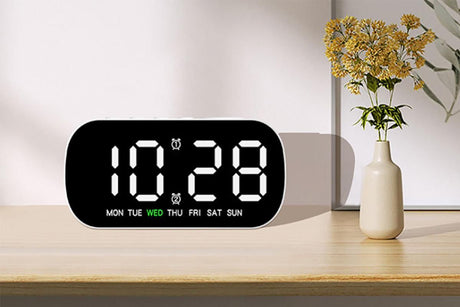 Electric Digital Alarm Clock LED Display Battery Backup Snooze Dual Alarm Clock - White