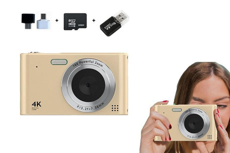4K HD Digital Camera for Photography and Video Vlogging Camera Camera with 32G Memory Card 16X Digital Zoom -Gold