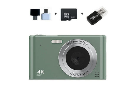 4K HD Digital Camera for Photography and Video Vlogging Camera Camera with 32G Memory Card 16X Digital Zoom -Green