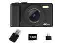 4K Digital Camera Flip Screen Autofocus for Vlogging and Photography Beginners - Black