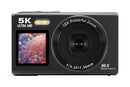 5K HD Dual Screen Digital Camera Point and Shoot Selfie Camera with LED Fill Light - Black