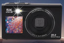5K HD Dual Screen Digital Camera Point and Shoot Selfie Camera with LED Fill Light - Black