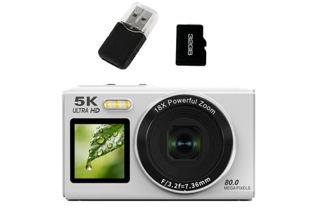 5K HD Dual Screen Digital Camera Point and Shoot Selfie Camera with LED Fill Light - Black