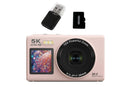 5K HD Dual Screen Digital Camera Point and Shoot Selfie Camera with LED Fill Light - Pink