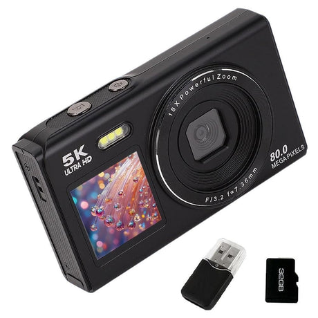 5K HD Dual Screen Digital Camera Point and Shoot Selfie Camera with LED Fill Light - Pink