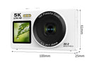 5K HD Dual Screen Digital Camera Point and Shoot Selfie Camera with LED Fill Light - White