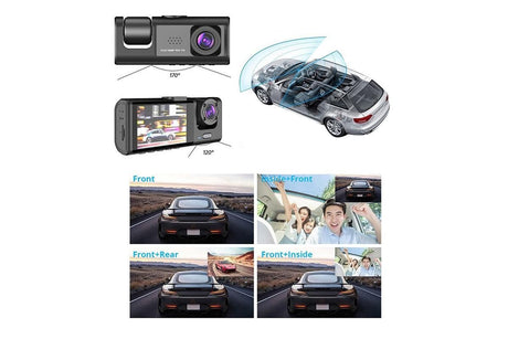 3 Channel Dash Cam Front and Rear Inside with 32GB SD Card 1080P Dash Camera Full HD 170 Degree Wide Angle Dashboard Camera