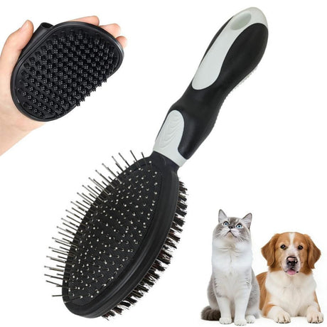 2PCS Pet Grooming Tools Double-Sided Brush for Shedding and Bathing for Short/Long Haired Dogs Cats Purple
