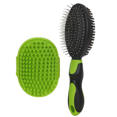 2PCS Pet Grooming Tools Double-Sided Brush for Shedding and Bathing for Short/Long Haired Dogs Cats Green