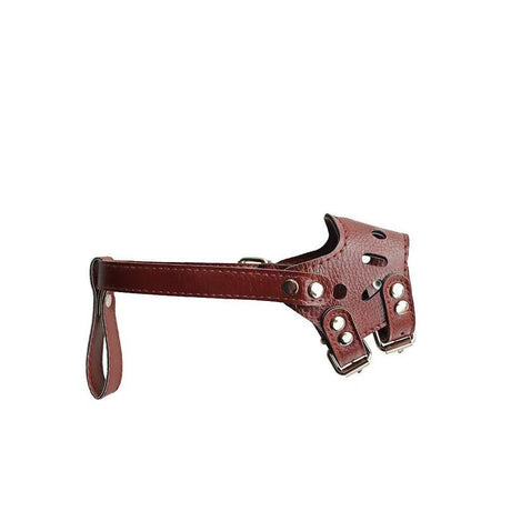 Adjustable PU Leather Dog Muzzle Pet Breathable Anti Bite Bark Chew Muzzles Brown - S