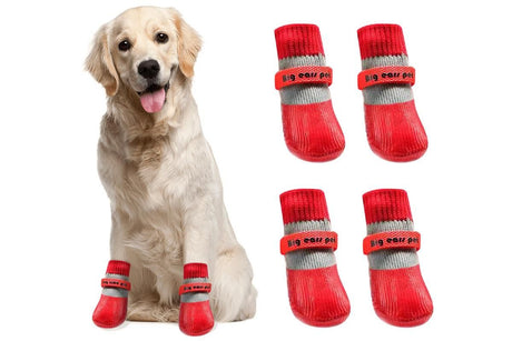 Waterproof Anti Slip Pet Shoes with Rubber Sole for Indoor and Outdoor Use Red - L