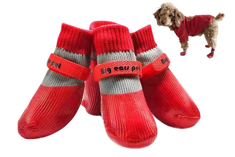 Waterproof Anti Slip Pet Shoes with Rubber Sole for Indoor and Outdoor Use Red - L